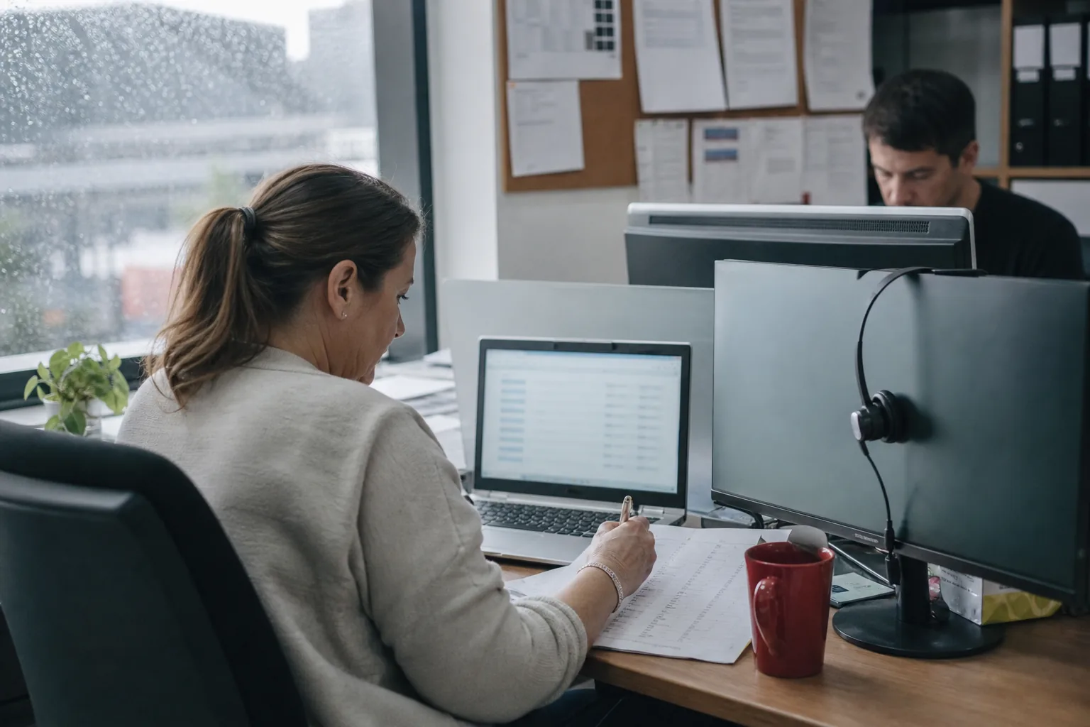 Recruiter reviewing a shortlist of candidates on a laptop in a quiet office